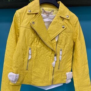 Michael Kors Yellow Leather Moto Jacket XS - NEW $350
